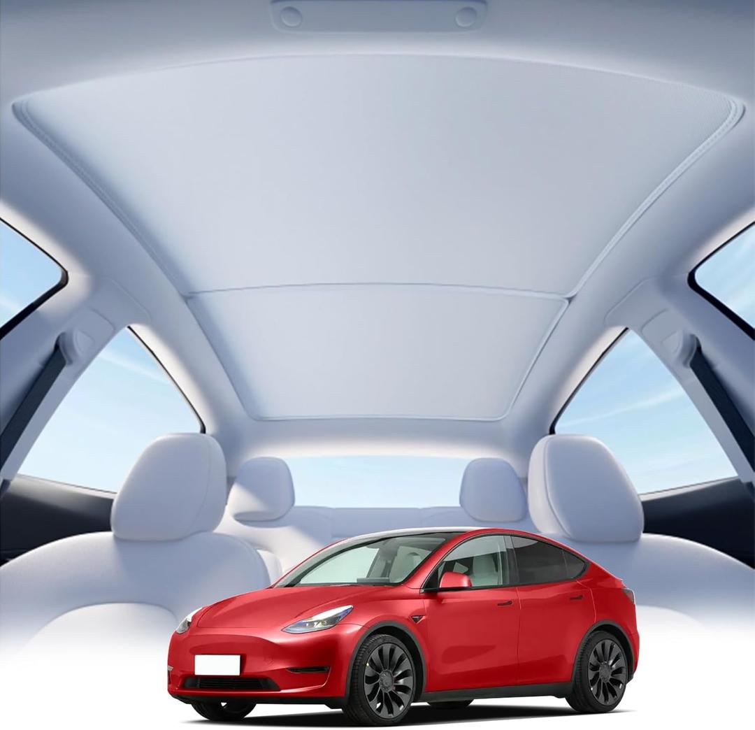 Sunshade Roof for Tesla Model Y 2020-2025 No-Gap No-Sag Nano Ice-Crystal Coating UV Block Portable Foldable Sunroof Shade(Gray 2020-2024)