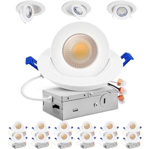 Adetu 4 inch Gimbal Led Recessed Lights, 360°+90° Adjustable Directional Recessed Lighting, 2700K/ 3000K/ 3500K/ 4000K/ 5000K Dimmable Retrofit Eyeball Can Lights with Jbox, ETL (White, 12 Pack)