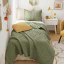 Comfort Spaces Twin Quilt Set Modern Reversible Diamond Coverlet Twin Bedding Set Cozy Quilted Winter Layer, All Season Lightweight Soft Twin Size Quilt, Kienna, Twin/Twin XL Olive Green 2 Piece
