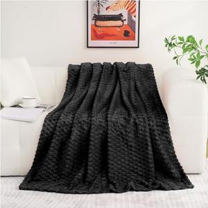 Puncuntex Black Throw Blanket 60"×80" inches Fuzzy 3D Jacquard Decorative Flannel Fleece Super Soft Plush Cozy Blanket for Couch Sofa Chair Lightweight