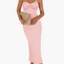 PRETTYGARDEN Women's 2026 Summer Bodycon Maxi Dress Strapless Tube Twist Knot Front Ribbed Knit Slit Cocktail Party Dresses size M