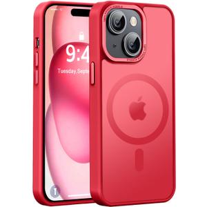 Newfuture Magnetic for iPhone 15 Case [Compatible with Magsafe] [Military Grade Drop Protection] Translucent Matte Anti-Fingerprint Shockproof Phone Case for iPhone 15 6.1 inch, Red