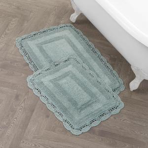 Laura Ashley Crochet Cotton 17x24/21x34 in. 2-Piece Bath Rug Set, Aqua