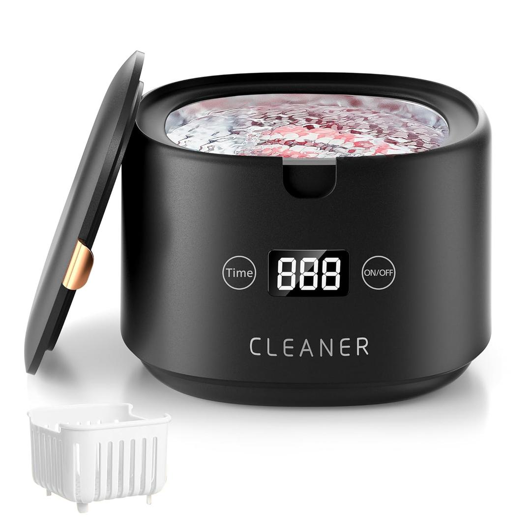 Ultrasonic Retainer Cleaner, FTCIRA 30W Professional Ultrasonic Jewelry Cleaner, 45kHz 230ML Portable Cleaner Machine for Dentures, Aligner, Braces, Mouth Guards, Shaver Head, Jewelry, Black