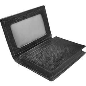 Outrip Genuine Leather Business Card Holder Name Card Case Credit Card Wallet with ID Window RFID Blocking (Black)