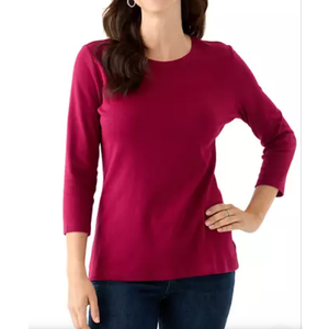 Karen Scott women's basic top crew neck 3/4 sleeve, Red, Size S