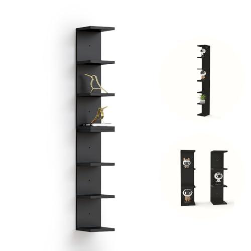 7 Tier Black Floating Shelves, Wall Shelf Unit for Wall Decor Vanity Bedroom Living Room, Narrow Wall-Mount Shelving, Small 4-Tier Lack Display Shelves, 22.4 x 5.9 x 5.9 inches - Set of 2