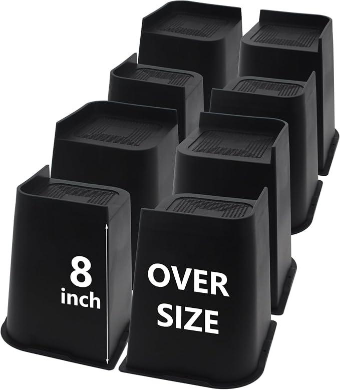 Bed Risers 8 inch Heavy Duty, 8 Pack Oversized Furniture Risers
Black Bed Lifts Risers for Table, Chair, Couch, Desk, Bed Frame Risers Supports Up to 6,500 Lbs