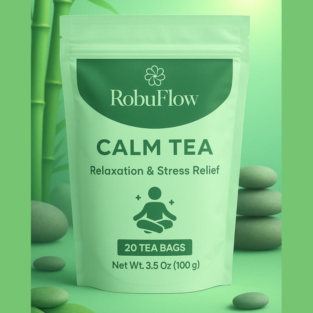 RobuFlow - Calm Tea Herbal Tea with Chrysanthemum, Mint, Licorice & Tangerine peel 20 Tea Bags | Natural Stress Relief & Relaxation Blend by Robutop (EXP 10/03/27)