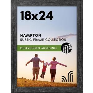 Americanflat 18x24 Poster Frame with Polished Plexiglass - Hampton Collection - Distressed Wood Picture Frames for Vertical or Horizontal Wall Display - Charcoal Black