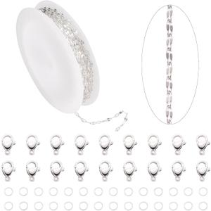 Pandahall 16.4 Feet Stainless Steel Chains Silver Dapped Chains Metal Silver Jewelry Chain Craft Necklace Chain for Jewelry Making with Jump Rings Lobster Clasps