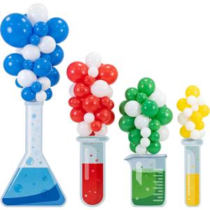Sanwuta Science Party Decorations Kit Mad Scientist Birthday Party Supplies Chemistry Laboratory Erlenmeyer Flask Cardboard Cutouts with Balloons for Science Fair Decorations(C,Colorful,84 Pcs)