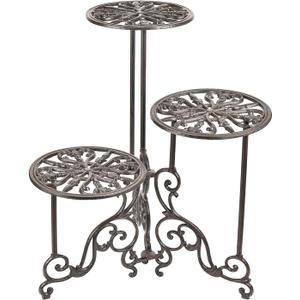 Sungmor Heavy Duty Cast Iron Plant stand, 3 Tier Foldable Metal Plant Shelf, 24in Tall Vintage Flower Pot Holder Indoor Outdoor Tiered Plant Stand, Rustic Plant Display Rack for Corner Balcony Patio
