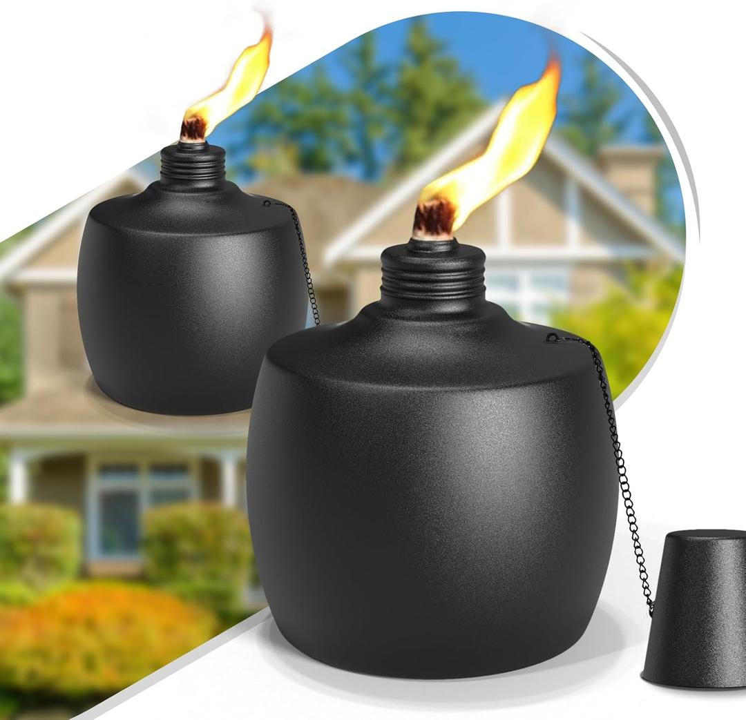 2-Pack Citronella Tabletop Torches, 21.5 oz Table Top Torches for Outdoor, Metal Oil Burner Candles, Garden Torches with Fiberglass Wick for Yard, Patio, Deck, Garden, Party, Landscape (Black 2 PCs)