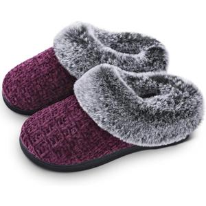 DL Women's Memory Foam Moccasin Slippers Micro Suede with Breathable Faux Fur Lining Slip On House Shoes Micro Indoor & Outdoor (7-8, Purple)