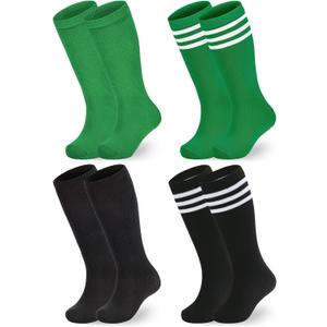 Century Star 4 Pairs Kids Child Soccer Socks Toddler Cotton Soccer Socks Stripes Knee High Soft Tube Socks Boys Girls (L)