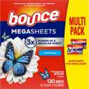 Bounce Mega Dryer Sheets, Fresh Breeze, 130 Count, Mega Fabric Softener Sheets with Static Control, Wrinkle Reduction, Extra Softness, Lasting Scent, Repels Lint