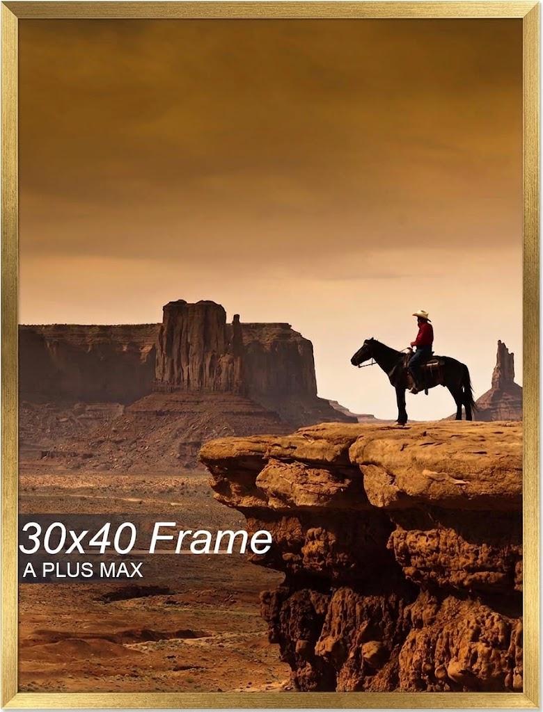 A PLUS MAX 30x40 Picture Frame, Black Engineered Wood Frame for 30 x 40 Inch Picture Poster Photo, Light Weight 30 by 40 Frame with Wood-grain for Wall - 1 Pack/Gold/30 x40