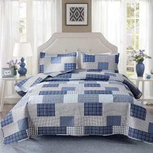 Green Essen Plaid Quilt King Size Blue White Lightweight Patchwork Bedspread Soft Breathable Check Quilts Gingham Bedding Checker Pattern Coverlet Bed Cover Set Geometric Home Decor