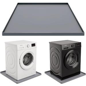 27x27 Inch Silicone Washing Machine Drain Pan - Waterproof Leak Protection Mat, Anti-Vibration Floor Protector for Washers & Dryers, Grey