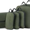 LEVEL8 Compression Packing Cubes for Suitcase, 6 Set Travel Bags with Shoe Organizer, Packing Organizers Travels Accessories in 4 Sizes (Extra Large, Large, Medium, Small), Green