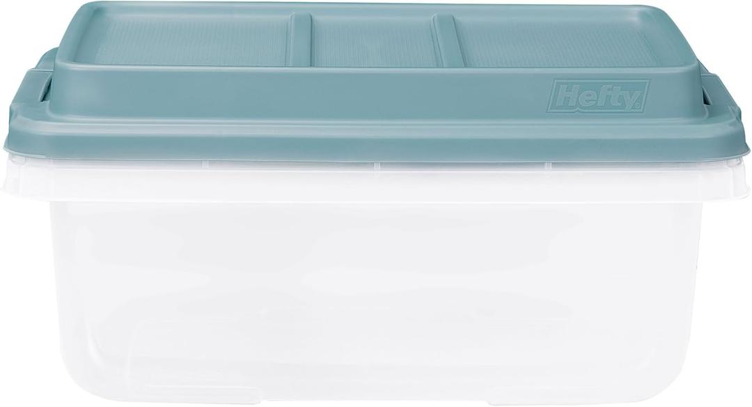 Hefty 18 Quart Hi-Rise Storage Bin with Lid, Stackable Plastic Container for Home, Office, and Classroom Organization, 8 Pack, Smoke Blue