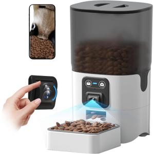 PAPIFEED Automatic Cat Feeder Adjustable Angle Two-Way Audio 2.4G WiFi Pet Feeder with Camera Easy to Clean Detachable Feeding Schedule 1-10 Meals Per Day Perfect for Cats Small Dogs 6L Capacity
