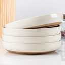 AmorArc 8.75'' Large Ceramic Pasta Bowls, 36oz Handpainted Stoneware Bowls Set of 4, Microwave&Dishwasher Safe Bowls with Wavy Rim&Rustic Terracotta Underside for Pasta Salad, Light Beige