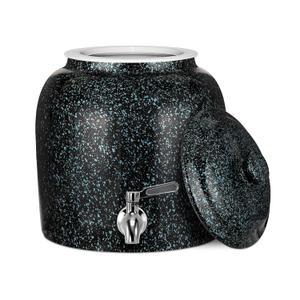 Geo Sports Bottles Porcelain Ceramic BPA Free and Crock Water Dispenser, Stainless Steel Faucet with Included Lid - Black with Blue Speckles