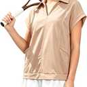 Women Casual Dresses Loose Fit Polo V-Neck Short Sleeves Patchwork Athletic Tennis Dress with Pockets Medium