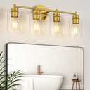ChangM Bathroom Vanity Light Fixtures 4-Light, Brushed Gold Bathroom Light Fixture Over Mirror with Clear Glass Shade, Bathroom Wall Sconce Lamp for Living Room Porch Hallway(Not Incloud Bulb)