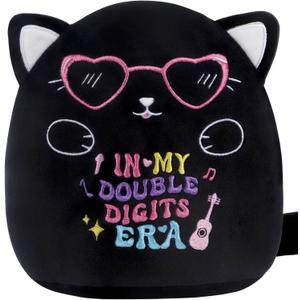 Cat 10th Birthday Stuffed Animals: 8-Inch in My Double Digits Era Gifts for Girls, 10th Birthday Black Cat Plush Toy for Girl Kids, Cute Plushie Pillow with Heart Glasses, Party Decor