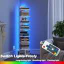 TUTOTAK Narrow Bookshelf, 8-Tier Bookcase with LED Lights, Spine Book Shelf for Small Space, Corner Standing Shelf for Living Room, Office, Study, Entryway, White BS06BW008L