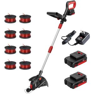 MZK 20V 12'' Cordless String Trimmer, Grass Trimmer&Edger with 8 Replacement Spools, Battery Powered Lightweight Weed Trimmer with Auto Line Feed(2 * 2AH Battery and Charger Included)