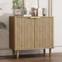 IKALIFE Sideboard Buffet Cabinet with Storage, Modern Fluted Accent Credenza with Doors & Adjustable Shelves, Wood Coffee Bar Console Table for Living Room, Dining Room, Kitchen or Entryway 31.5" Oak