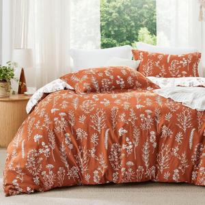Bedsure Full Comforter Set - Terracotta Bed Set, 3 Pieces Cute Floral Bedding, 1 Soft Reversible Botanical Flowers Comforter and 2 Pillow Shams