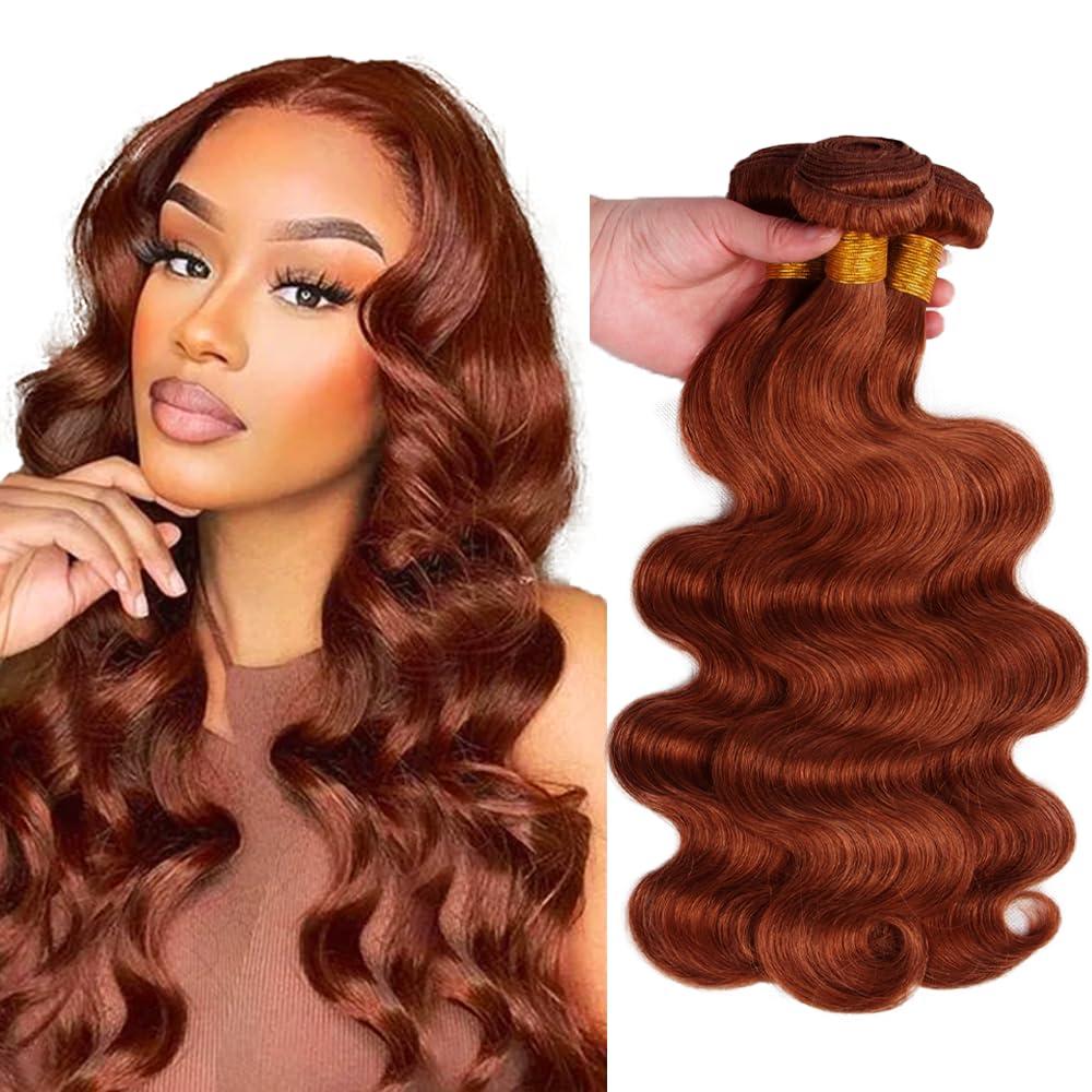 Reddish Brown Bundles Human Hair Copper Body Wave Bundle 22 24 26 Inch Unprocessed Brazilian Virgin Remy Hair #33 Dark Auburn Human Hair Extensions 3 Bundles 150g
