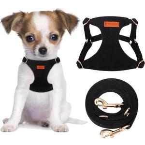 CHEDE No Pull Puppy Harness and Multifunction Dog Leash, Soft Adjustable No Choke Escape Proof Cute,Lightweight Pet Vest Harness for Dog (XS, Black)