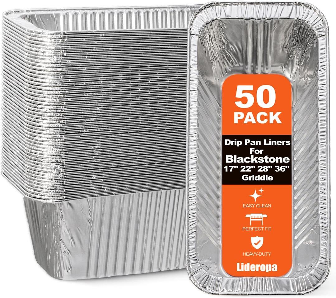 50-Pack Grease Cup Liners for Blackstone - Heavy-Duty Aluminum Foil Drip Pan for Blackstone 17 22 28 36 Inch Griddles Accessories, Disposable 5017 Grease Catcher - Save Time & No Grease Mess