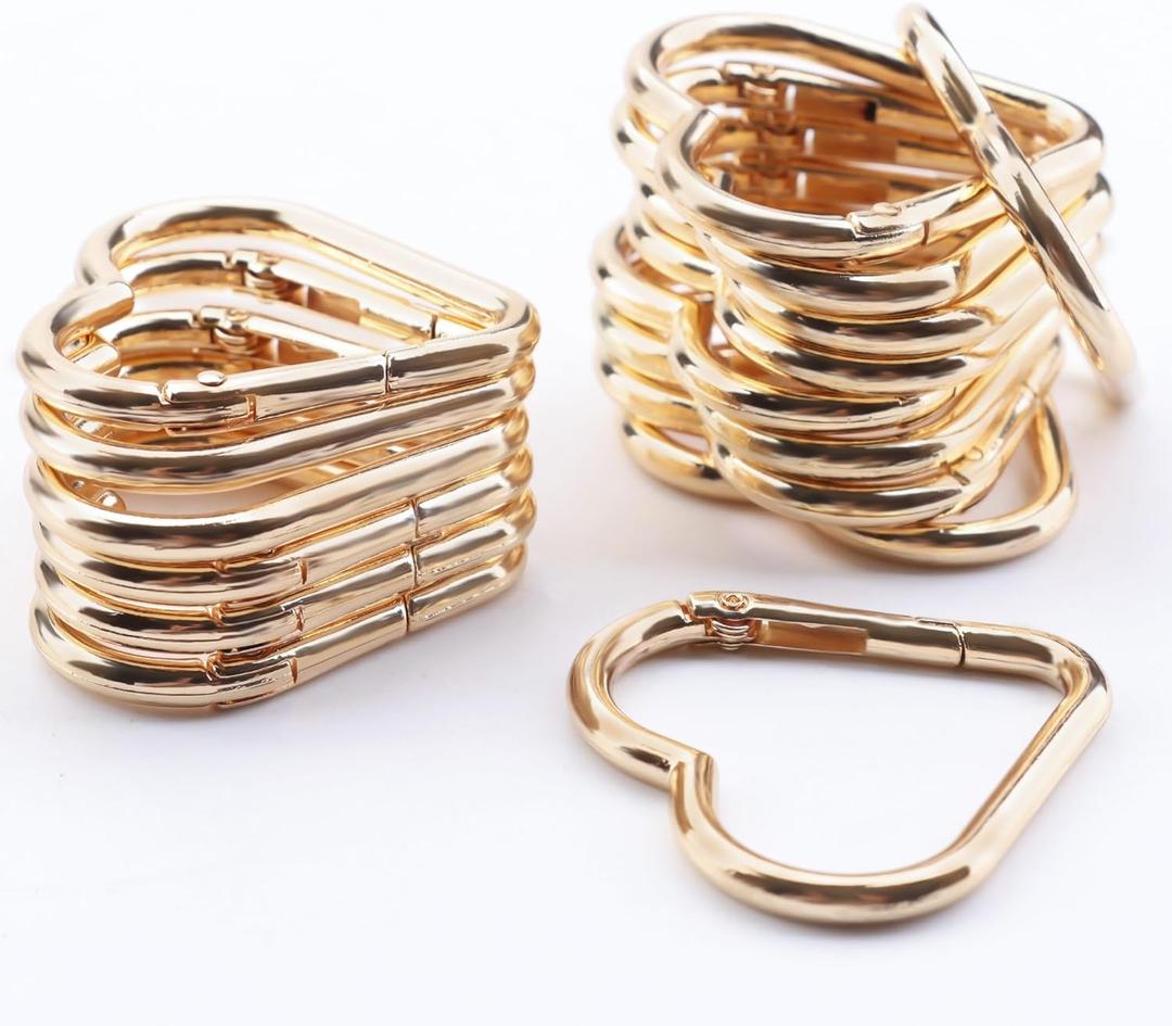 16-Pack Gold Heart Carabiner Clips, Cute Keychain Accessories for Backpacks & Hiking Gear, Aluminum Alloy Spring Snap Hook(Lightweight, Bulk Value Set)