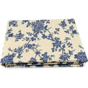 Linen Cotton Printed Fabric for Home Decoration and Crafting by The Meter(Classical Blue Floral Pattern)