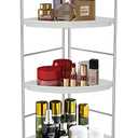 Sekepingo 3-Tier Corner Bathroom Counter Shelf Stackable Perfume Storage Holder Makeup Countertop Organizer Standing Vanity Tray Kitchen Spice Rack,White and Silver