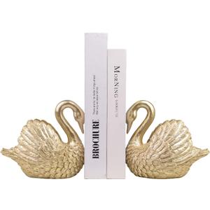 Swan Decorative Bookends,Resin Book Ends for Shelves,Unique Gold Book Holders,Heavy Duty Swan Decor for Home Office Desk Bookshelf,Set of 2,Gifts for Anniversary