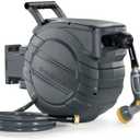 GLAHODEN Retractable Garden Hose Reel 1/2 in x 65 ft, 2025 Upgraded Dual Ratchet Lock UV & Freeze Protection Brass Seal Slow Retraction Anti-Tangle Hose 180°Swivel Reinforced Scaffold Wall Mount