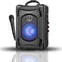 Portable Bluetooth Speaker with Microphone, Speaker with LED Lights for Kids and Adults, Subwoofer Heavy Bass with FM Radio, Supports Bluetooth/USB/TF/AUX for Party, Black