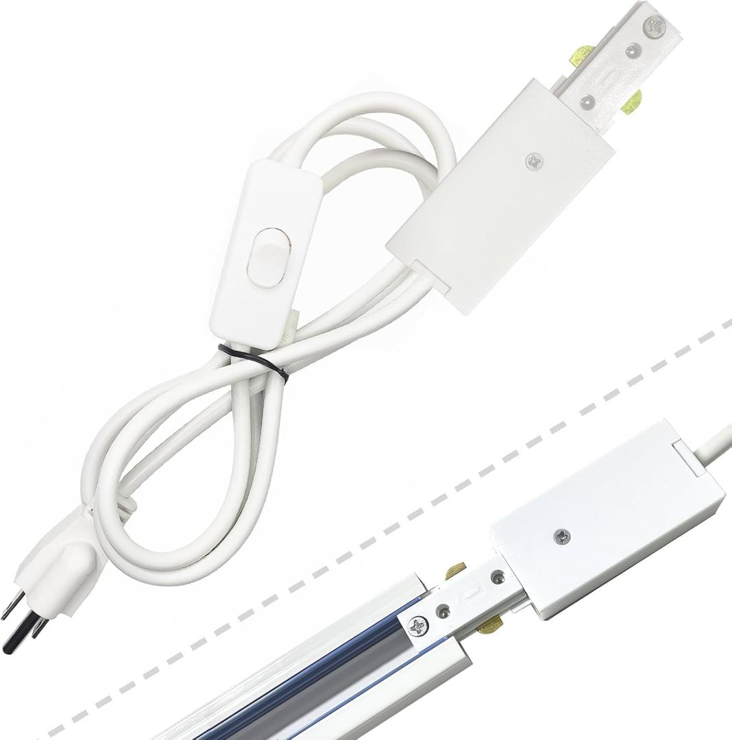 White Track Lighting Live End Cord Kit, 9.84FT H Track Live End Feed Connector, Suitable for H Type Single Circuit 3-Wire-1 Track Lighting Systems