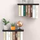 Tohiasen Floating Book Shelves for Wall Mounted Set of 2, Wood Hanging Bookshelf, Book Display Shelf for Wall, Unique Space Saving Book Shelf Wall Book Holder (Black)