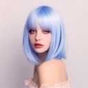 Pastel Blue Bob Wig with Bangs, 12 Inch Short Straight Bob Wig,Vibrant Cosplay Wig,Heat Resistant Synthetic,Adjustable Straps Wigs for Women Girl Party,Festival,with 2 Free Wig Caps