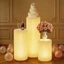 3 Cylinder Stands with Light for Party with Light Round Pedestal Stands Cylinder Pedestal Stand Foldable Cardboard Columns Cylinder Tables for Baby Shower Birthday Wedding Pillars Display