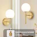 Battery Operated Wall Sconces Set of 2, Glass Globe Wireless Lights with Remote & Touch Control, Rechargeable Brushed Gold Sconce, 3 Color Dimmable Ambient Lighting for Bedroom Living Room